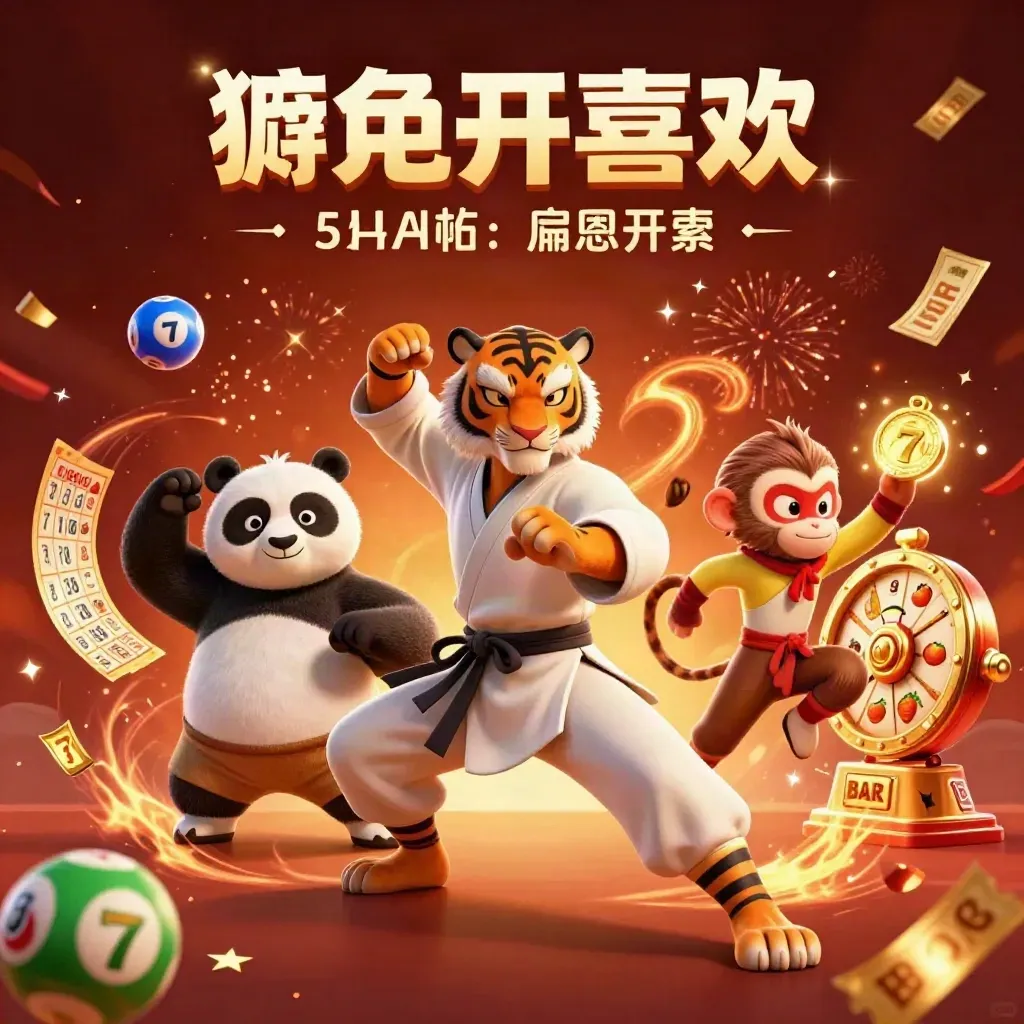 Kung-fu tiger, panda, and monkey amid casino symbols, gold glow, embers, and fireworks.